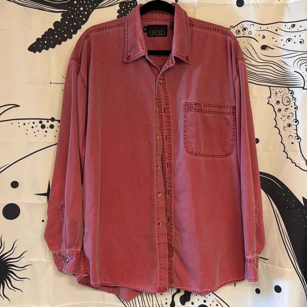 International Denim Button Up Polo Dark Pink / Rose Size Extra Large (XL)